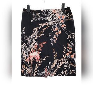 TALBOTS womens floral pencil skirt, knee length, size 4(petite), black/orange
